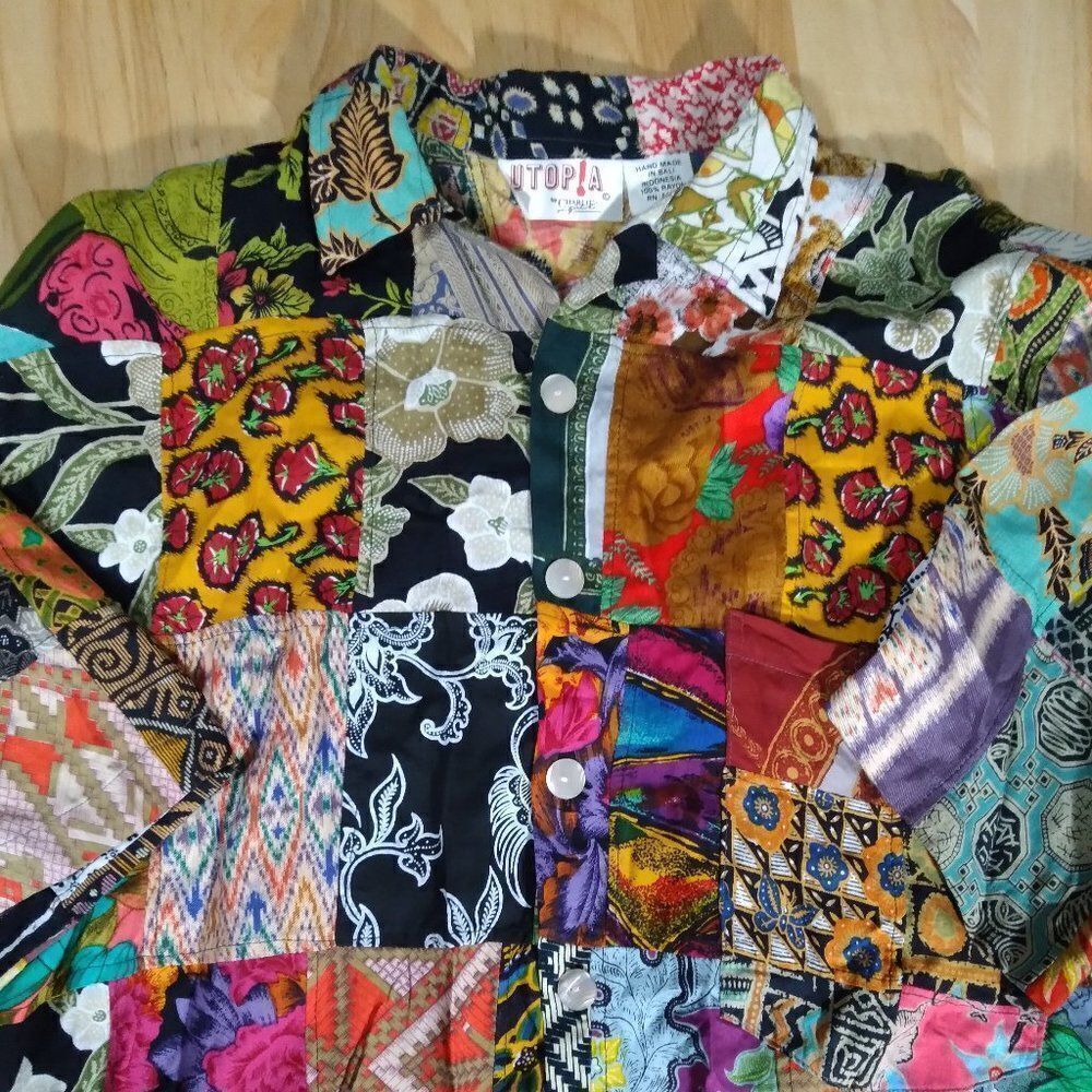 Vintage Utopia Hand Made Patchwork Madras Festival Shirt